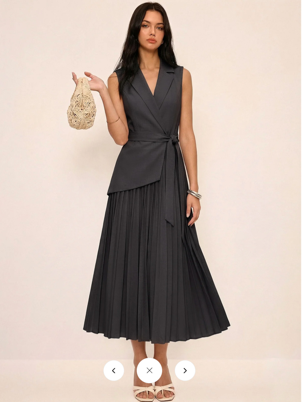 NWT Commense Sleeveless Belted Pleated Blazer Dress Sz  S